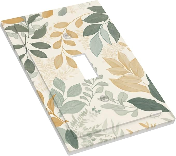 Boho Watercolor Leaves 1 Gang Light Switch Cover Single Toggle Wall Plate Green Botanical Decorative Electrical Switchplate Covers for Country Bathroom Bedroom Kitchen Living Room Decor