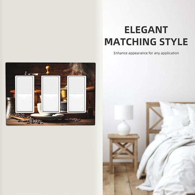 Decorative Light Switch Plate with Vintage Coffee Retro Grinder Artwork Design 3 Gang Outlet Covers Triple Rocker Wall Plate Switch Plate Cover for Rustic Kitchen Decor