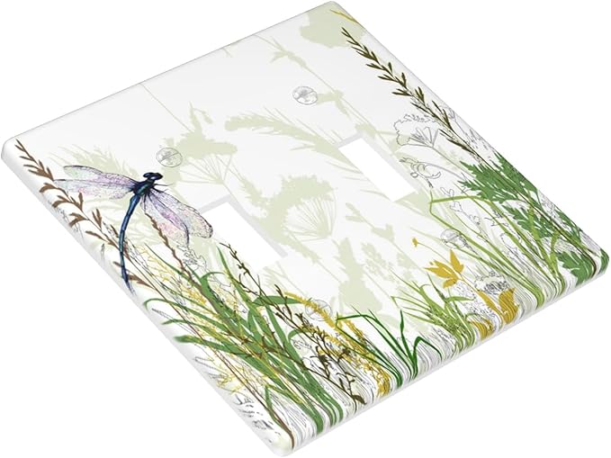 Wildflower Dragonfly 2-Gang Double Toggle Switch Plate, Spring Garden Floral Wall Plate for Home, Sunroom, Bedroom & Bathroom