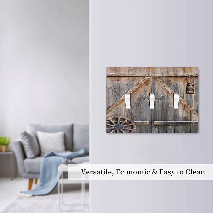 Wood Garage Barn Door Cabin 3 Gang Light Switch Cover Decorative Triple Toggle Wall Plate Electrical Faceplate Switch Plug Face Plate