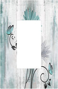 Teal Daisy Vintage Flower Butterfly Rustic Wood Print Decorative Outlet Covers 1 Gang Single Rocker Light Switch Cover Plate Wall Plates GFCI Faceplate for Farmhouse Home Decor