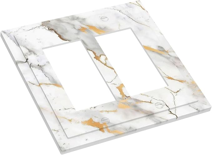 Decorative Outlet Covers Marbling Style White Background Gold Gray Stripes 2 Gang Double Gfci Rocker Electrical Wall Panels Light Switch Cover Plate For Bathroom Kitchen Decor