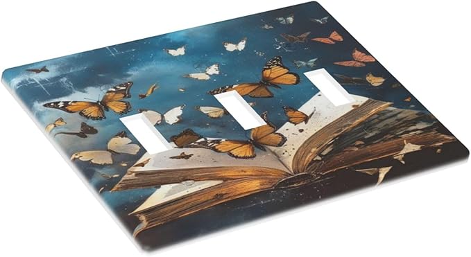 Decorative Art Light Switch Covers Butterflies from the Book 3 Gang Triple Toggle Wall Plate Decorative Switch plate Electrical Faceplate for Home Decor
