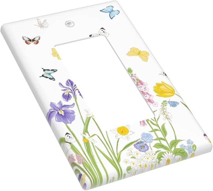 Flower Butterfly Single Gang Rocker Light Switch Cover Plates Decorative Outlet Covers, 1 Gang Rocker Wall Plate