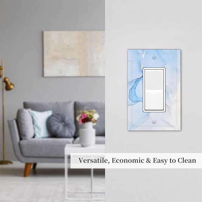 Modern Art Blue Gold Marble Abstract Luxury Print Decorative Outlet Covers 1 Gang Single Rocker Light Switch Cover Plate Wall Plates GFCI Faceplate for Bathroom Living Room Decor