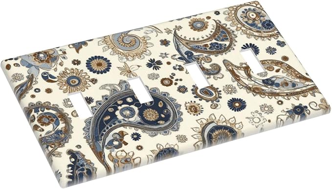 Light Switch Covers Doodle Style Floral Abstract Teardrop Quad Toggle Electrical Faceplate 4 Gang Wall Plate Decorative Switch Plates For Bed Room Living Room Decor