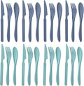8 Sets Knives Spoons and Forks, Thickened Design Wheat Straw Cutlery, Reusable Utensils Set for Kid or Adult, Fork Spoon Knife Set for Party, Travel, Work, Picnic, Camping (Blue and green)