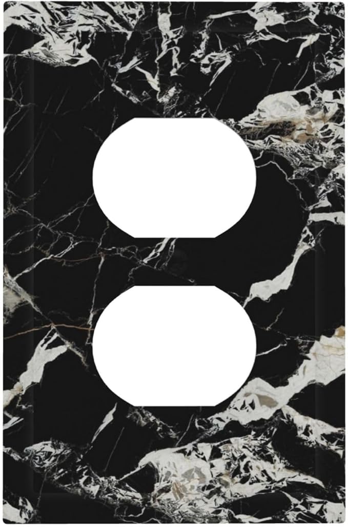 Black Marble Patterns Low Key Luxurious Outlet Covers 1 Gang Duplex Light Switch Cover Decorative Switch Plates Electrical Receptacle Faceplate Wall Plate for Bathroom Kitchen Decor