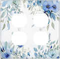 Watercolor Blue Flower Plant Floral Green Leaves Outlet Covers 2 Gang Double Duplex Decorative Light Switch Covers Electrical Wallplates Socket Faceplate for Bedroom Living Room Decor