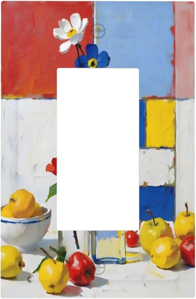 Color Block Floral Still Life Art Red Yellow Blue Abstract Decorative Outlet Covers 1 Gang Single Rocker Light Switch Cover Plate Wall Plates GFCI Faceplate for Farmhouse Bedroom Decor
