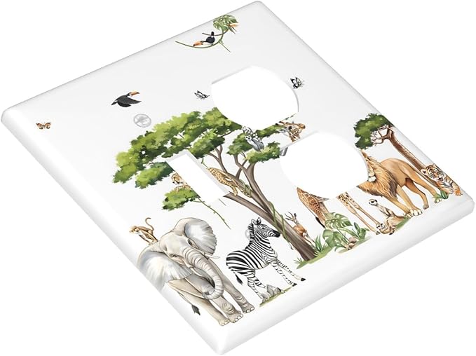 Large Animals Elephant Giraffe Jungle Lion Leopard Zebra Wallplates 1 Toggle 1 Duplex Switch Plate Electrical GFCI Faceplate Decorative Light Switch Covers for Kids Room Nursery Decor