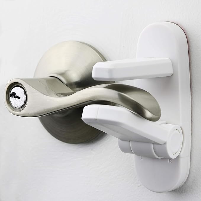 Door Lever Lock (2 Pack) – Prevents Toddlers from Opening Doors – Easy One-Hand Operation for Adults – Durable ABS with 3M Adhesive Backing – No Tools Needed for Install