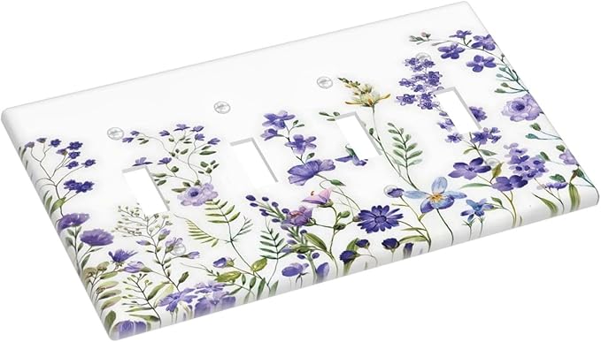 Lavender Wildflowers Purple Flowers Plant Floral Light Switch Covers Quad Toggle Electrical Faceplate 4 Gang Wall Plate Decorative Switch Plates Cover for Bedroom Living Room Decor