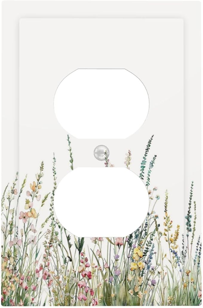 Outlet Covers Boho Wildflower Green Leaves Rustic Floral Botanical 1 Gang Duplex Light Switch Cover Electrical Receptacle Faceplate Wall Plate Decorative Switch Plates for Bedroom