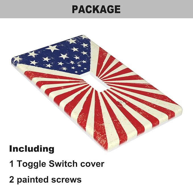 Vintage American Flags Single Toggle Light Switch Cover, Patriotic Theme 1-Gang Wall Plate 4.5 x 2.76 Inch for Home Office Decor