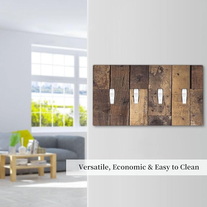 Cool Brown Wood Style Vintage Rustic Print Light Switch Covers Quad Toggle Electrical Faceplate 4 Gang Wall Plate Decorative Switch Plates for Farmhouse Home Decor