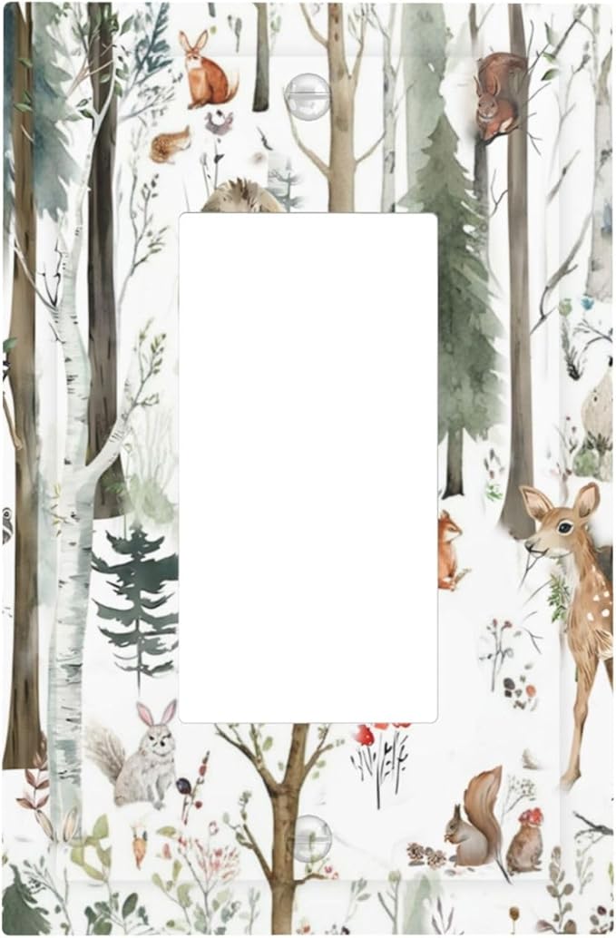 Snow Bear Fox Deer Forest Squirrel Wild Life Animal Decorative Outlet Covers 1 Gang Single Rocker Light Switch Cover Plate Wall Plates GFCI Faceplate for Farmhouse Kids Room Decor
