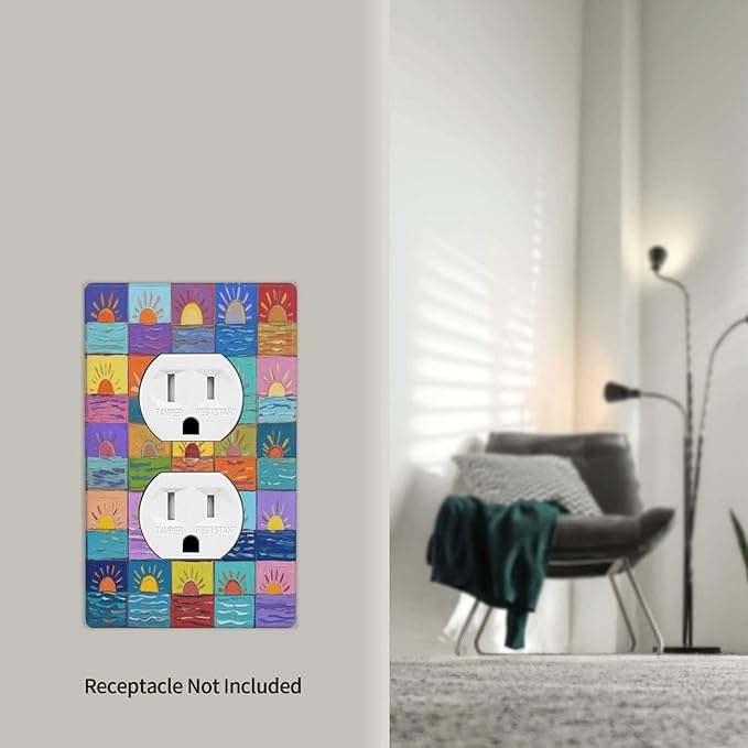 Sunrise Single Duplex Receptacle Outlet Cover Wall Plate Decorative 1 Gang Light Switch Covers Electrical Switchplate Home Decorate Faceplat for Bathroom Bedroom Kitchen Room 4.5 x 2.76 Inch