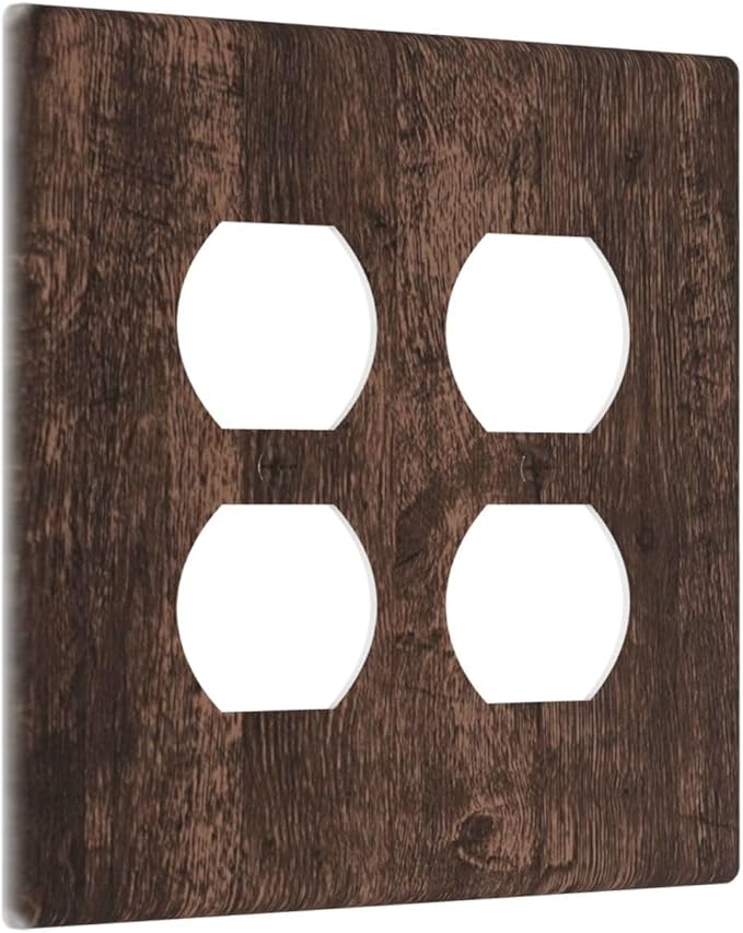 Brown Dark Wood Plank Rustic Vintage Print Outlet Covers 2 Gang Double Duplex Decorative Light Switch Covers Electrical Wallplates Socket Faceplate for Farmhouse Home Decor