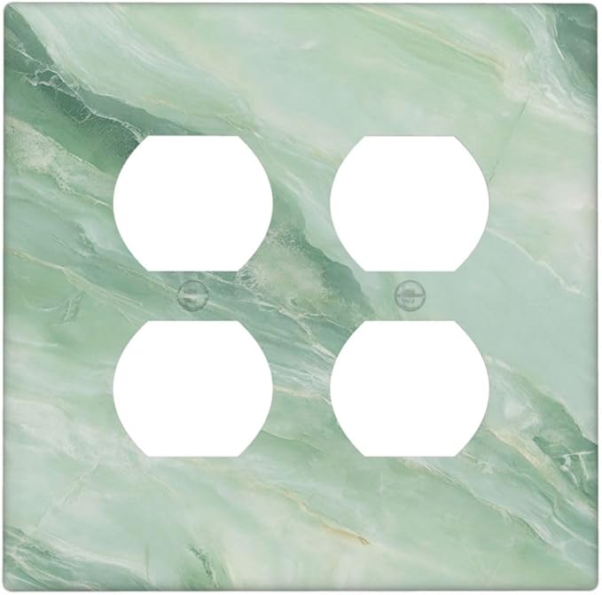 Outlet Covers Green Marble Luxury Abstract 2 Gang Decorative Light Switch Cover Double Duplex Wall Plates Switch Plates Electrical Socket Covers for Bathroom Bedroom Decor