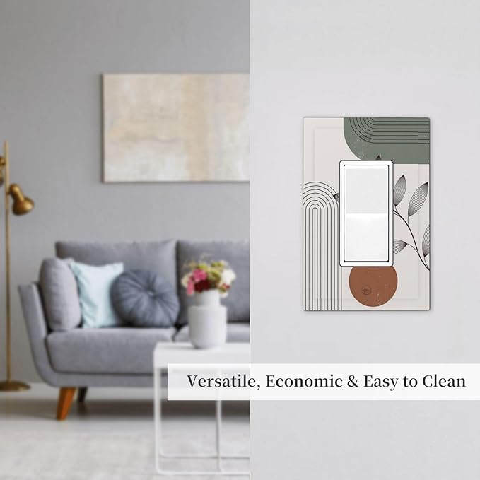 Decorative Outlet Covers Sage Green Boho Nature Art Minimalist Geometric Plant 1 Gang Single Rocker Light Switch Cover Plate Wall Plates GFCI Faceplate for Bedroom living Room Decor
