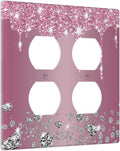 Decorative Outlet Covers Sparkling Diamonds Pink Silver Glitter Drops 2 Gang Wall Plate Cover Double Duplex Receptacle Two Switch Light Switch Cover Plate Jumbo Dual Face Plate