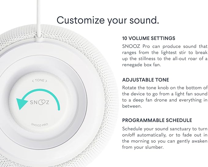 SNOOZ Pro White Noise Sound Machine - Natural Fan Noise, Non-Looping Sound, App Scheduler - Travel Case Included, Sleep Aid for Adults & Baby, 10 Volume Settings, Portable, Gift Registry - Cotton