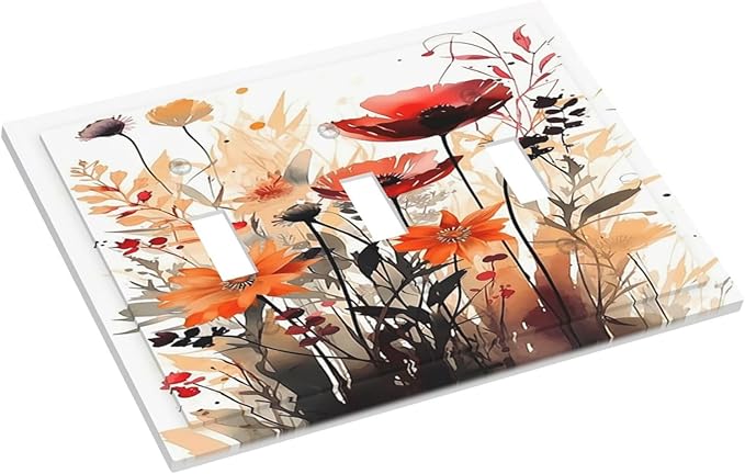 Decorative Switch Plates Country Watercolor Flowers Art Wildflower 3 Gang Wall Plate Faceplate Triple Toggle Light Switch Cover Electrical Wall Panels for Bedroom Cabin Decor