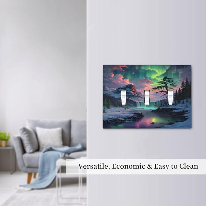 Snow Mountain Aurora Waterfalls Rivers Forest Decorative Switch Plates 3 Gang Wall Plate Triple Toggle Light Switch Cover Faceplate Electrical Wall Panels for Bedroom Living Room Decor