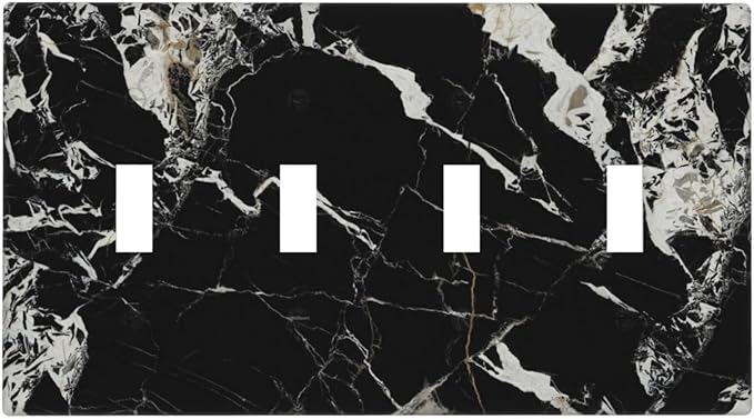 Black Marble Patterns Low Key Luxurious Light Switch Covers Quad Toggle Electrical Faceplate 4 Gang Wall Plate Decorative Switch Plates Cover for Bathroom Kitchen Decor