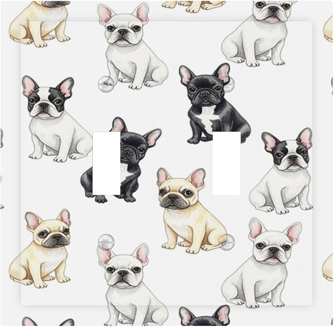 French Bulldog Watercolor Double Toggle Switch Cover - 2-Gang Standard US Size Playful Frenchie Puppy Light Switch Covers, Chic Pattern for Pet Owners Decor