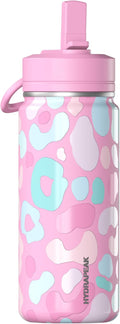 Hydrapeak Mini 20oz Fun Sticker Print Water Bottle with Straw Lid, Stainless Steel Double Wall Insulated Water Bottle, Leak-Proof and Spill-Proof Water Bottle, Pastel Leopard Bubblegum