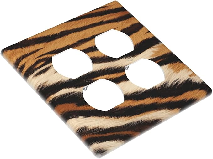 Tiger Texture Wild Animal Skin Pattern Print Outlet Covers 2 Gang Double Duplex Decorative Light Switch Covers Electrical Wallplates Socket Faceplate for Kids Room Office Decor