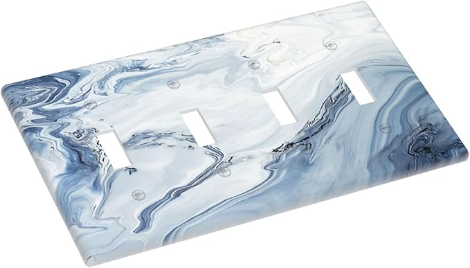 Light Switch Covers Blue Marble Pattern Quad Toggle 4 Gang Wall Plate Electrical Faceplate Decorative Switch Plates for Bedroom living Room Decor