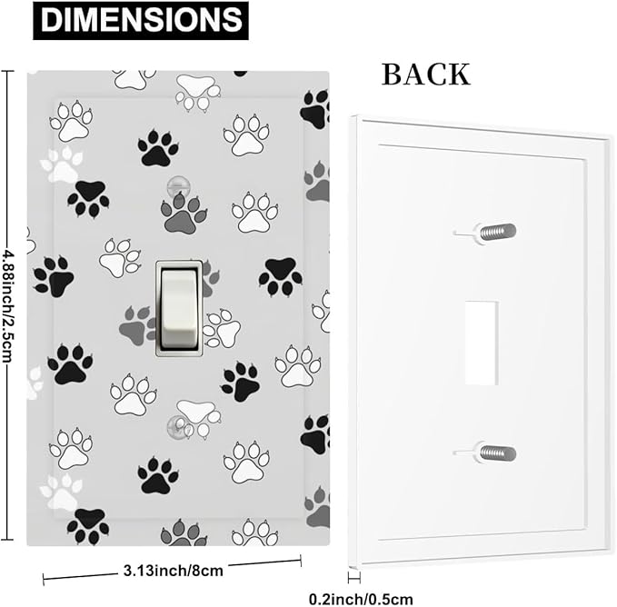 Monochrome Paw Print 1-Gang Toggle Light Switch Plate, Minimalist Dog Lover's Pet Paws Neutral Tone Decorative Wall Plate for Pet Owners Decor