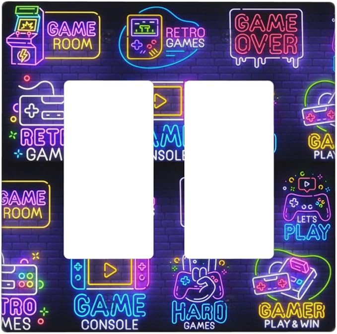 Games Funny Double Gang Rocker Decorative Light Switch Cover, 2-Gang Wall Plate Outlet Cover