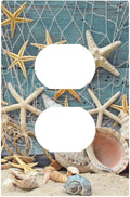Nautical Beach Starfish Teal Wood 1 Gang Outlet Plate Covers Decorative Single Duplex Wall Plate Electrical Receptacle Light Switch Cover Electric Switchplate Country Decor