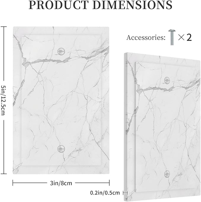 Light Switch Cover Plate White Grey Abstract Modern Marble 1 Gang No Device Blank Electrical Wall Plates Faceplate Decorative Switch Plate for Bathroom Kitchen Decor