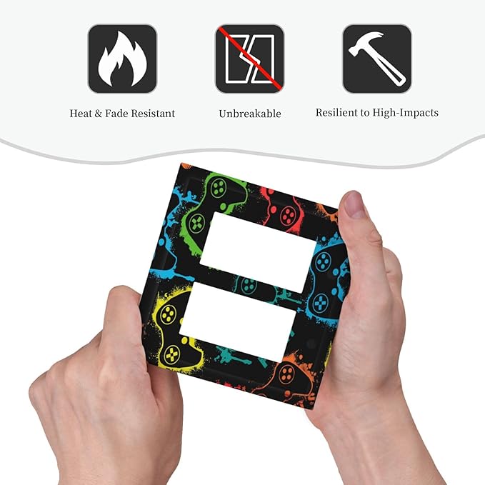 Gaming Hippie Gamer Modern Gamepad Colorful Graffiti Decorative Outlet Covers 2 Gang Double GFCI Rocker Electrical Wall Panels Light Switch Cover Plate for Kids Room Nursery Decor