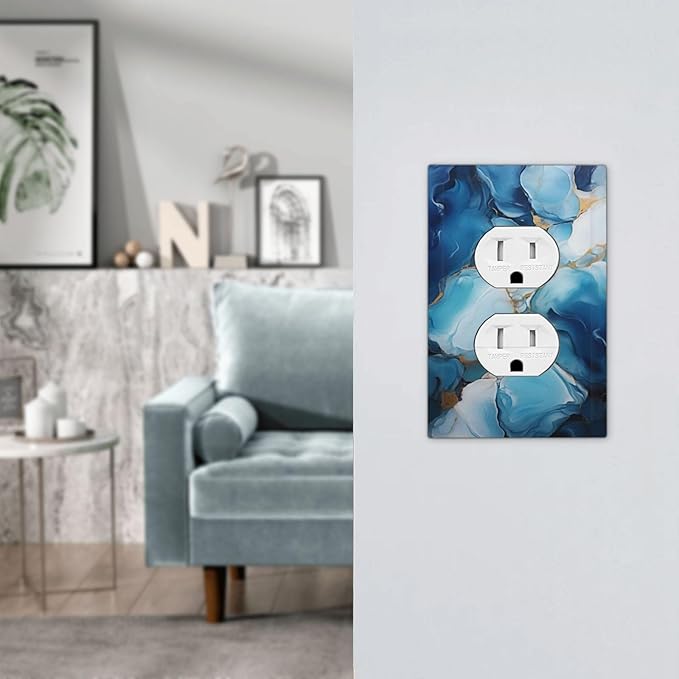 Decorative Outlet Covers Artistic Abstract Blue Marble Gold Line Painted 1 Gang Wall Plate Receptacle Duplex Light Switch Cover Plate Single Dual Plug Covers Electrical Switchplate