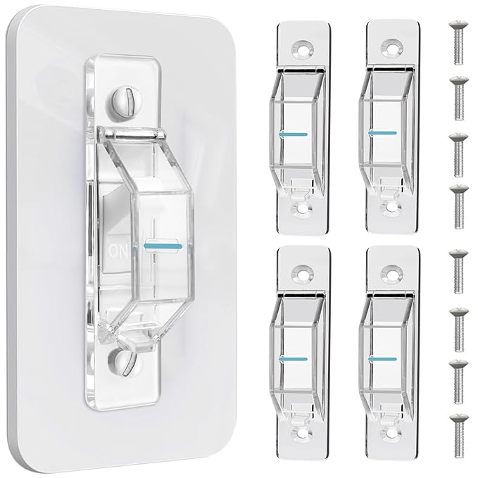4 Pack Light Switch Cover Guard,Light Switch Lock With Glow In The Dark Effect, Child Proof Wall Switch Cover Keeps Lights or Switches from Being Accidentally Turned ON or OFF （Clear)