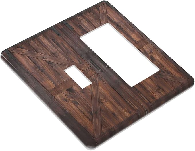 Light Switch Cover Rustic Brown Barn Door Retro Wood Plank 2 Gang Toggle Rocker Combo Wall Plates Country Decorative Switch Plates and Outlet Covers Receptacle Cover for Bathroom Home Decor