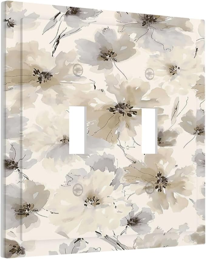 Decorative Switch Plate Covers Beige Flower Watercolor Flower 2 Gang Double Toggle Light Switch Cover Plate Electrical Wall Plate Outlet Cover Outlet Light Switch Cover for Bedroom Home Decor