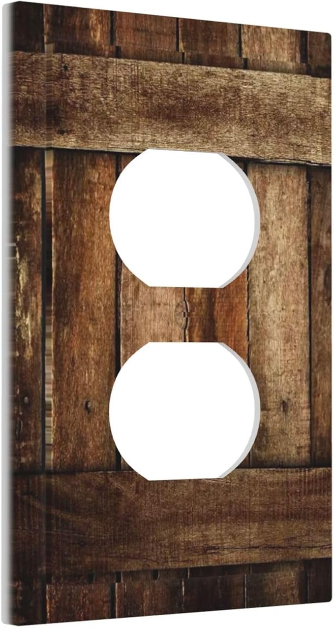 Brown Wooden Barn Door Old Wood Print Outlet Covers 1 Gang Duplex Light Switch Cover Decorative Switch Plates Electrical Receptacle Faceplate Wall Plate for Farmhouse Home Decor