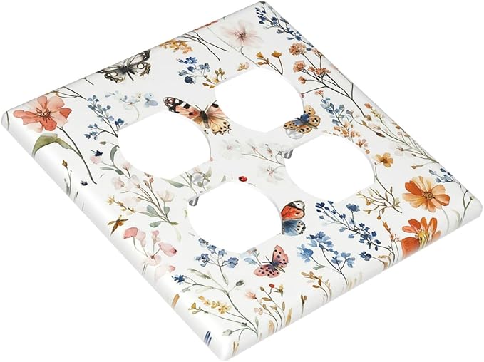 Outlet Covers Vintage Wildflowers Plants Floral 2 Gang Double Duplex Decorative Light Switch Covers Electrical Wallplates Socket Faceplate For Bed Room Living Room Decor