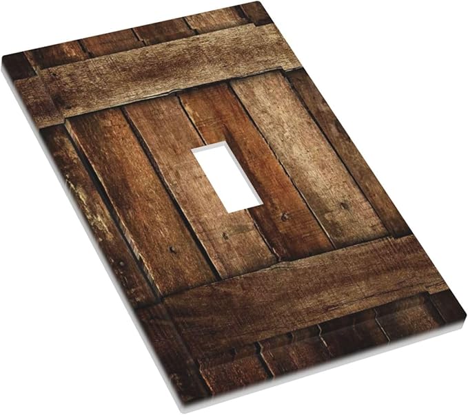 Brown Wooden Barn Door Old Wood Print Decorative Light Switch Cover 1 Gang Single Toggle Device Electrical Faceplate Switchplates Decorator Outlet Wall Plate for Farmhouse Home Decor