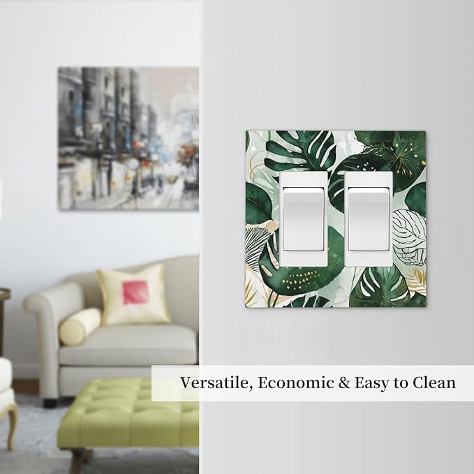 Decorative Outlet Covers Boho Tropical Leaves 2 Gang Double GFCI Rocker Electrical Wall Panels Light Switch Cover Plate for Bedroom Bathroom Decor