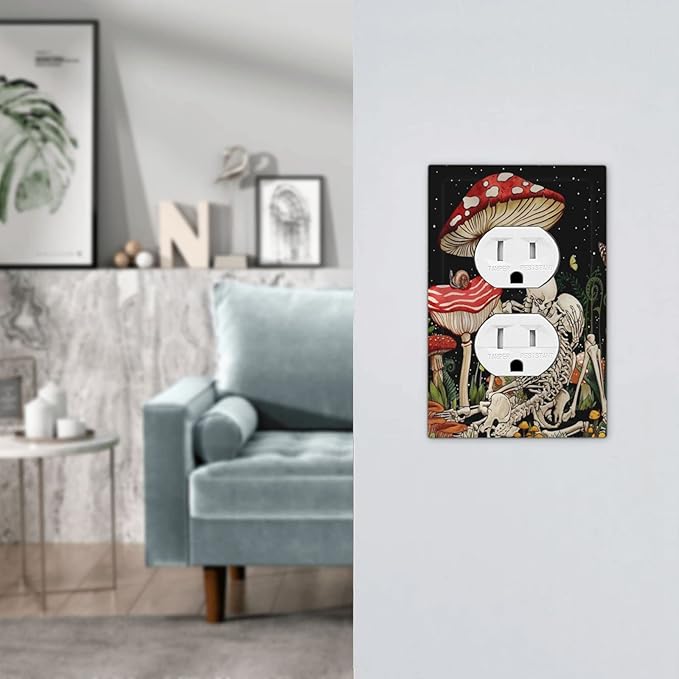 Mushroom Skull Skeleton Moon 1 Gang Outlet Plate Decorative Duplex Outlet Covers Electrical Receptacle Lightswitch Star Plants Flora Faceplate 5" X 3"
