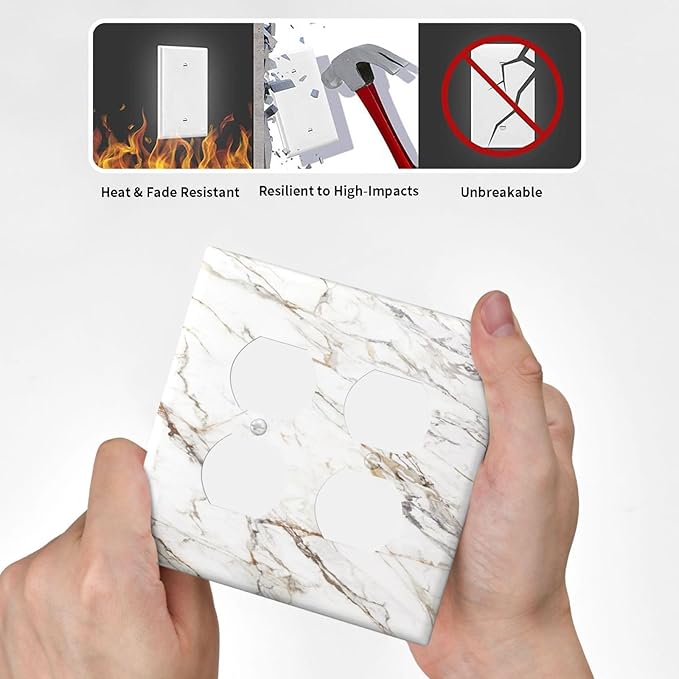 Decorative Light Switch Cover Plate White Brown Marble Abstract Modern Luxury 2 Gang Decorative Switch Plates 1 Toggle Duplex Combo Outlet Covers GFCI Plug Covers Wallplates for Bathroom Kitchen Decor