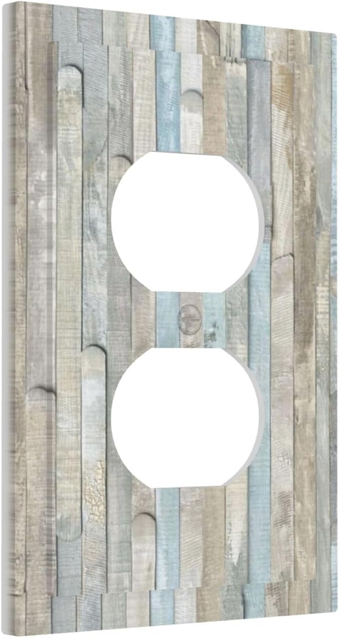 Country Rustic Vintage Turquoise White Teal Blue Board Teal Wood Wooden Plank 1 Gang Duplex Wall Plate Electrical Receptacle Outlet Cover Decorative Dual Device Mid Size Plug Light Switch Wallplate